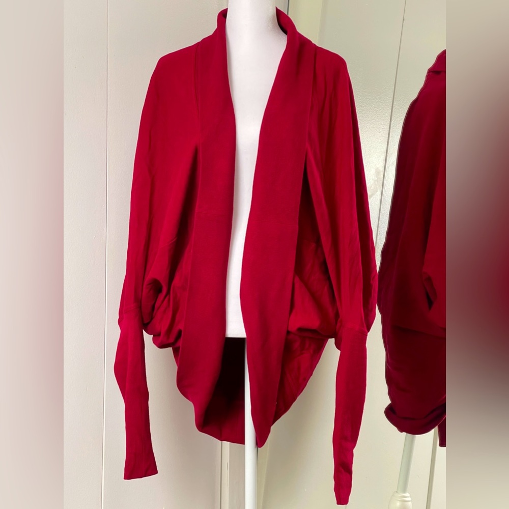 Norma Kamali Batwing Sleeve Cardigan in Deep Red